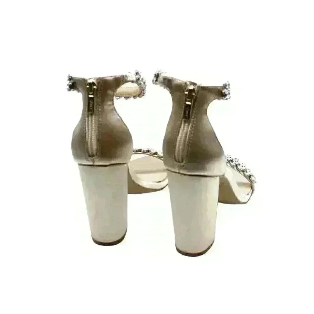Crystal-Embellished White Block Heel Sandals - Picture 8 of 8